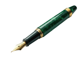 Naklejka premium A close-up shot of a green fountain pen with a gold nib, ideal for use in illustrations or as a symbol of creativity and writing