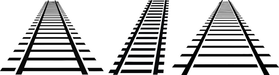 railway train track icon set, railway track illustration, railroad isolated on white background. © CraftyIdeas