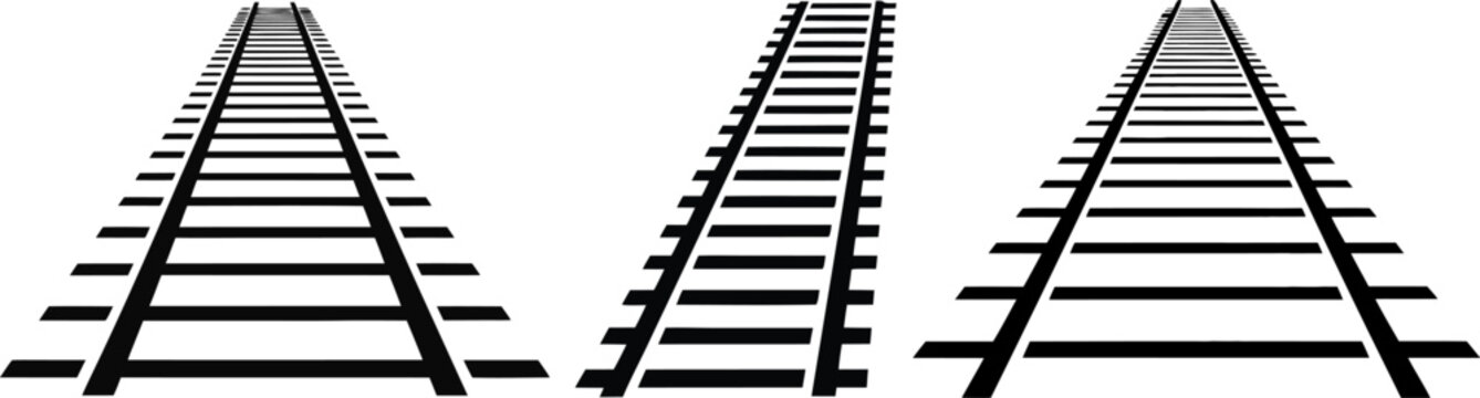 railway train track icon set, railway track illustration, railroad isolated on white background.