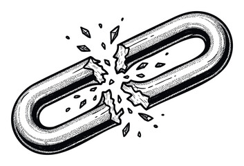 Obraz premium A striking illustration of a broken chain link representing weakness and the end of a connection, ideal for projects conveying concepts of failure, freedom, or overcoming challenges in