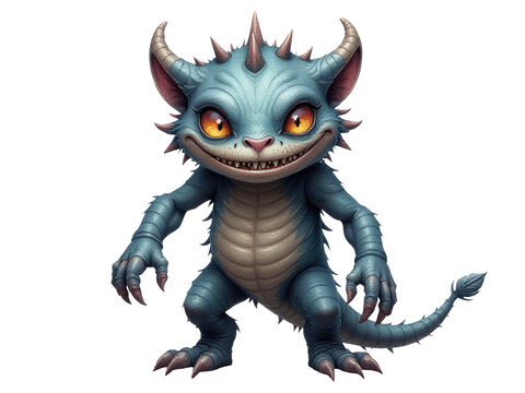 A ish blue monster with bright yellow eyes