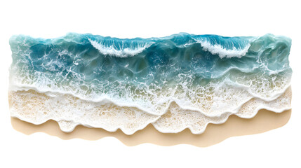Serene ocean waves crash on sandy beach Isolated on White background