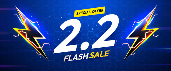 Dynamic 2.2 Flash Sale banner with lightning bolts. A vibrant promotional design for special offers.