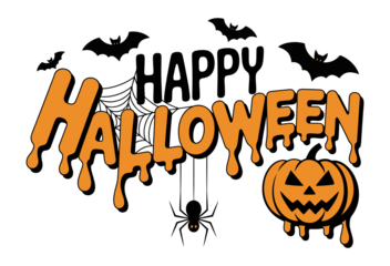 Halloween typography with integrated pumpkin face.Spooky Halloween calligrapic Poster banner Spider Vector design.