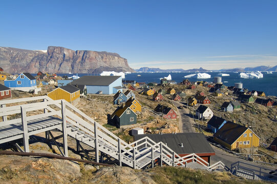 Icebergs in the bay of Uummannaq fishing village, Western Greenland, Denmark