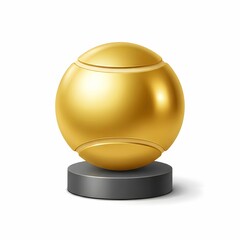 3D Golden Tennis Ball Trophy on Black Podium Isolated on White Background
