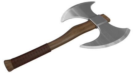 Double headed battle axe silver metal isolated on a transparent background