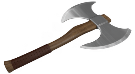 Double headed battle axe silver metal isolated on a transparent background