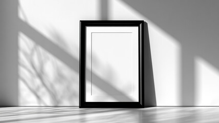 Minimal black frame on white wall,