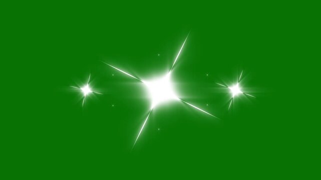 Single star sparkle twinkle animation featuring glowing white light bursts, retro vector doodle stars, and smooth blinking effects. Elegant glitter shine motion on green screen, seamless looping 4K