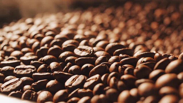 Close-Up View of Roasted Coffee Beans, Revealing Rich Textures and Aromatic Delight