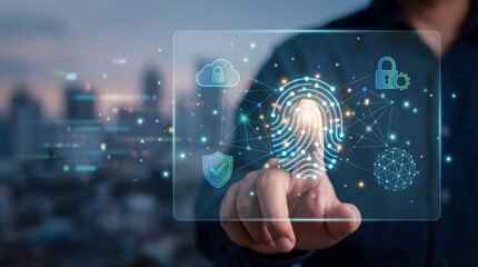 Secure digital identity concept with futuristic fingerprint scan