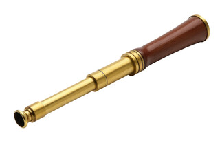 A person holding a telescope with a wooden handle on a white background, ideal for illustrations and designs