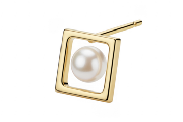 Pearl earring with gold frame jewelry white isolated on a transparent background