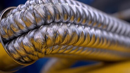Selfhealing hydraulic hoses coiling and flexing effortlessly emphasizing durability and innovative material properties in industrial fluid systems.