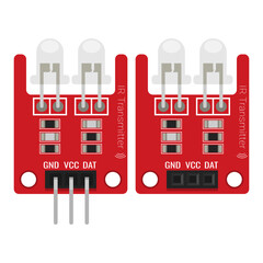 Two way infrared IR transmitter module set on transparent background. Technical vector illustration for electronics project documentation, microcontroller tutorials, industrial automation diagrams