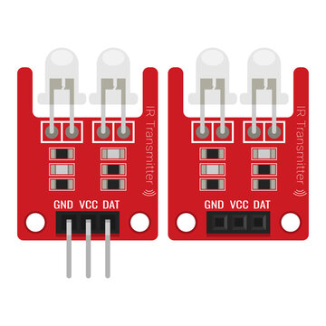 Two way infrared IR transmitter module set on transparent background. Technical vector illustration for electronics project documentation, microcontroller tutorials, industrial automation diagrams