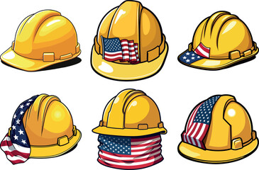 Yellow Hard Hats with American Flag Accents construction
