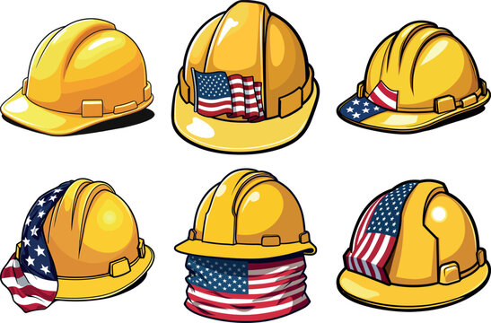 Yellow Hard Hats with American Flag Accents construction
