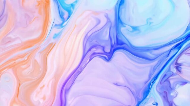 Soft transitions of pastel blue, purple, and orange liquid marble textures swirling elegantly in a seamless loop.