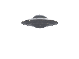 Obraz premium A black and white photo of a flying saucer in the sky