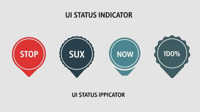 Set of UI status indicators with different states and icons.