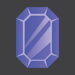 Deep blue shiny octagonal gemstone. Vector illustration isolated on a dark background