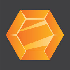 An orange shiny hexagonal gemstone. Vector illustration isolated on a dark background