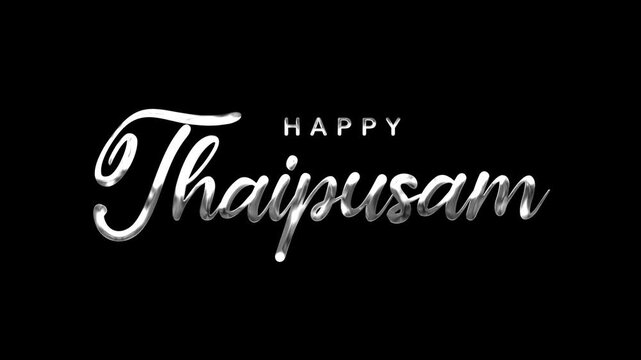 Happy thaipusam text animation in silver, suitable for festive social media posts and event promotions.