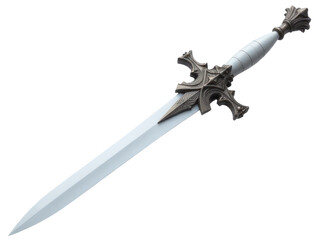 Obraz premium A sword with a cross symbol on the handle, set against a plain white background