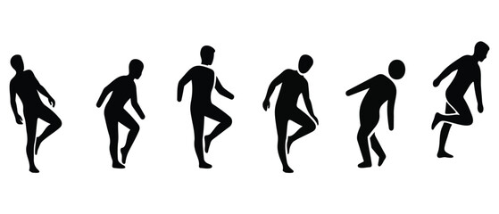 human weight-shifting movement icon, body leaning onto one leg, subtle balance adjustment motion, natural posture transition, bold black solid silhouette, flat minimal vector style