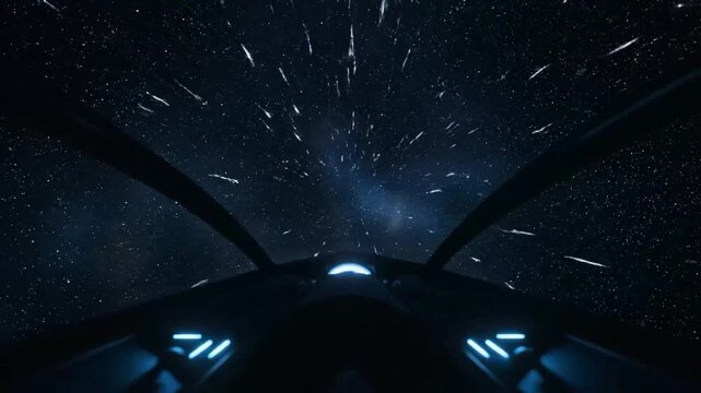 Spaceship Cockpit View Traveling Through Hyperspace Jump in Deep Space