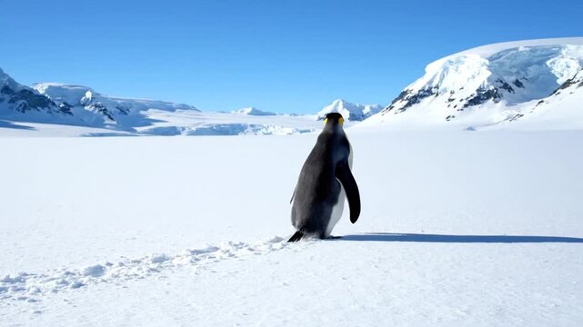 Emperor Penguin Walking Across the Snowy Antarctic Landscape