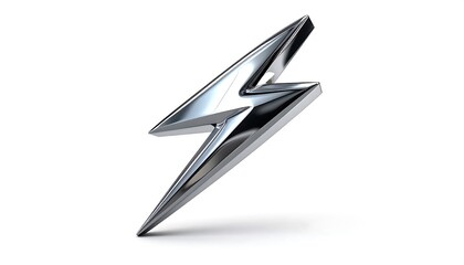 Chrome Lightning Bolt Symbol Isolated on White Background.