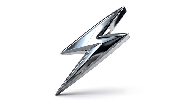 Chrome Lightning Bolt Symbol Isolated on White Background.