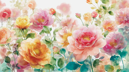 watercolor botanical rose flowers texture template background.Elegant wedding invitation card background . Minimal hand painted Design for wedding or Valentine's Day