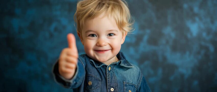 Cute little boy giving thumbs up saying Great Job