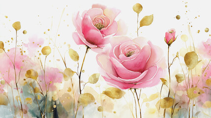 watercolor botanical rose flowers texture template background.Elegant wedding invitation card background . Minimal hand painted Design for wedding or Valentine's Day