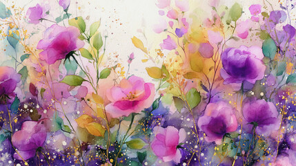 watercolor botanical rose flowers texture template background.Elegant wedding invitation card background . Minimal hand painted Design for wedding or Valentine's Day