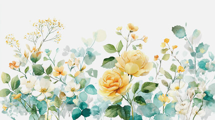 watercolor botanical rose flowers texture template background.Elegant wedding invitation card background . Minimal hand painted Design for wedding or Valentine's Day