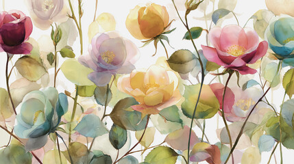 watercolor botanical rose flowers texture template background.Elegant wedding invitation card background . Minimal hand painted Design for wedding or Valentine's Day