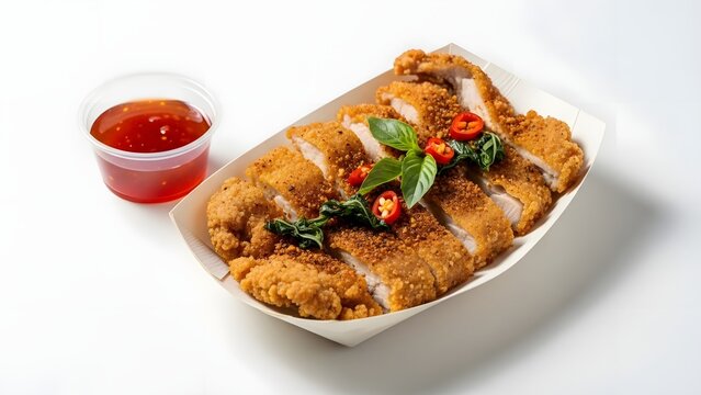 Sliced Crispy Fried Chicken with Chili and Basil breaded