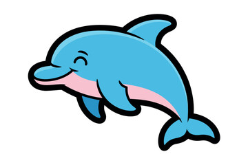 Fototapeta premium Cartoon Blue Dolphin Swimming Upwards with Smiling Face and Pink Underbelly