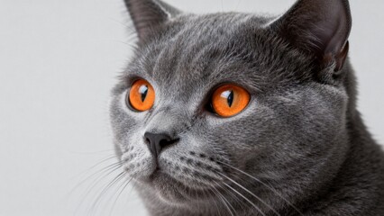 Closeup of a gray cat with orange eyes