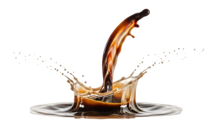Coffee splash with creamy milk ripples and liquid droplets on a transparent background for beverage marketing and food packaging design