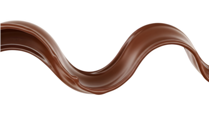 Liquid chocolate splash flowing in a smooth wave on a transparent background for dessert advertising and food packaging design