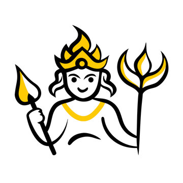 Indian Gods Set, Agni, Ganesha, Indra Idols Cartoon Vector Illustration
