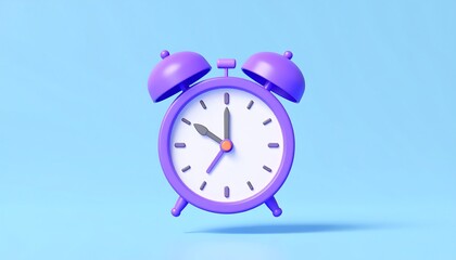Purple Alarm Clock on a Light Blue Background.