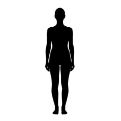 Silhouette of a Woman Standing Straight on a White Background.