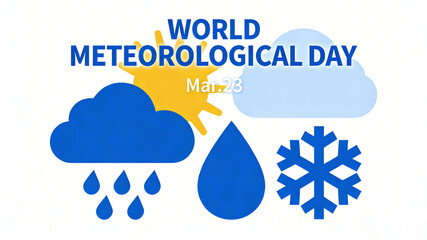 Flat weather icons and text, World Meteorological Day "Understanding Weather with Icons, Paying Attention to Meteorological Health", suitable for minimalist style weather reminder materials.
